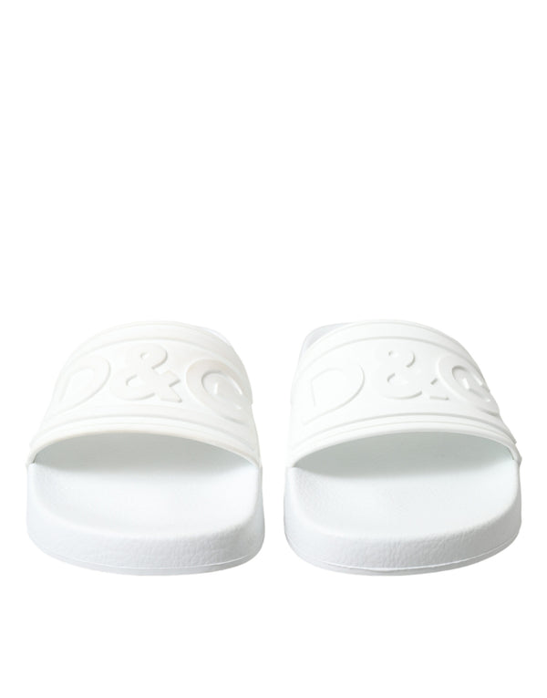 Dolce &amp; Gabbana White Rubber Sandals Slides Beachwear Shoes