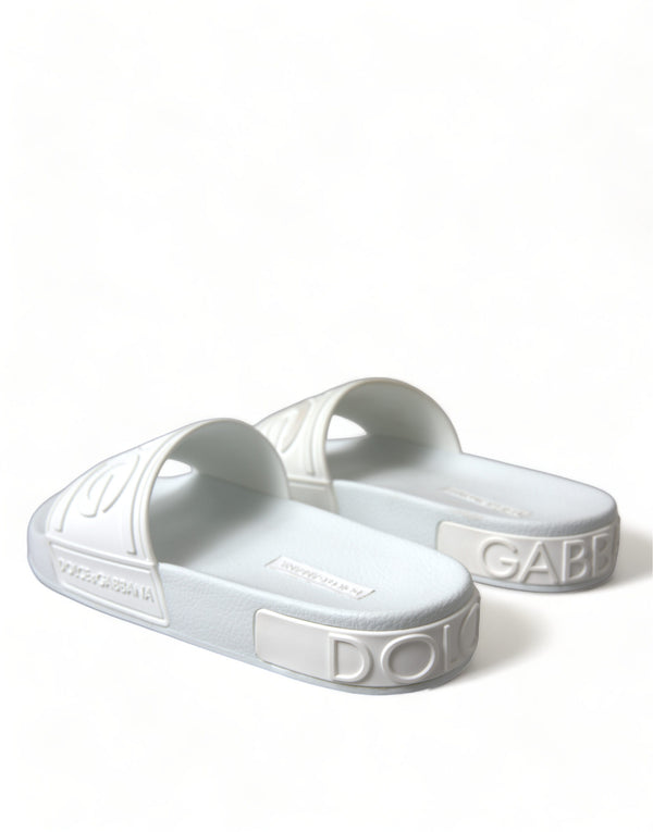 Dolce &amp; Gabbana White Rubber Sandals Slides Beachwear Shoes