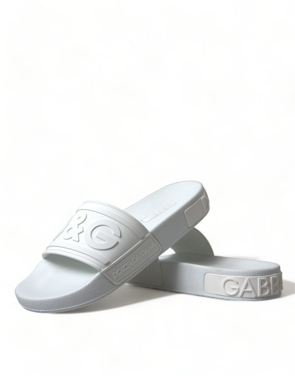 Dolce &amp; Gabbana White Rubber Sandals Slides Beachwear Shoes