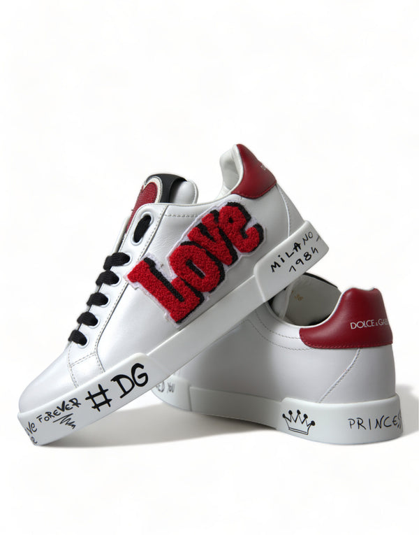 Dolce &amp; Gabbana White Love Patch Portofino Classic Sneakers -kengät