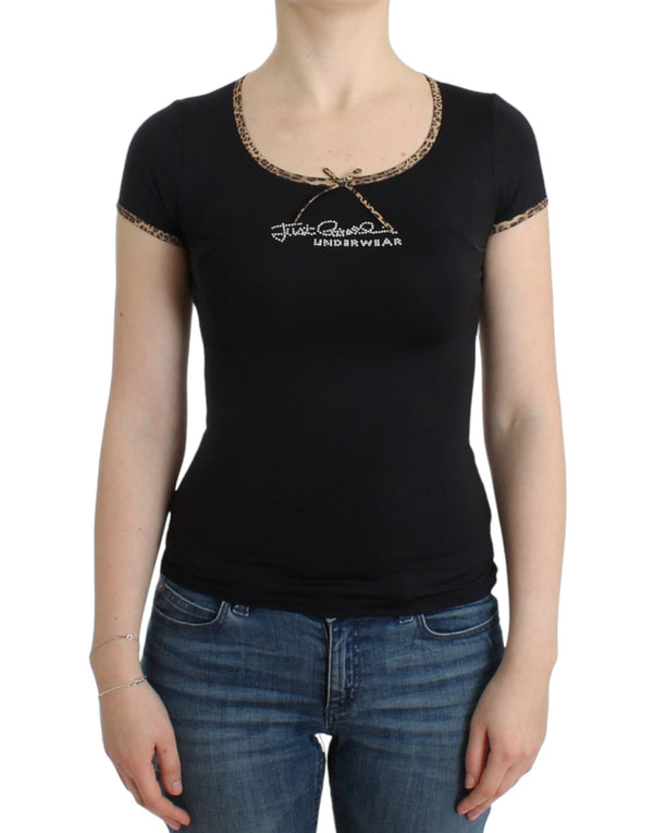 Cavalli Black Nylon Top T-paita