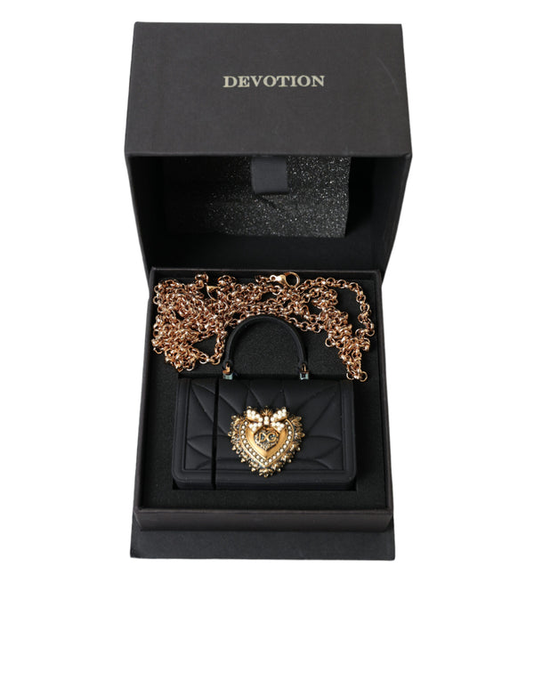 Dolce & Gabbana Black Silicone Devotion Heart Gold Chain Airpods Case