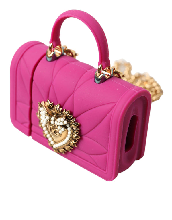 Dolce &amp; Gabbana Pink Silicone Devotion Heart Bag Gold Chain Airpods -kotelo