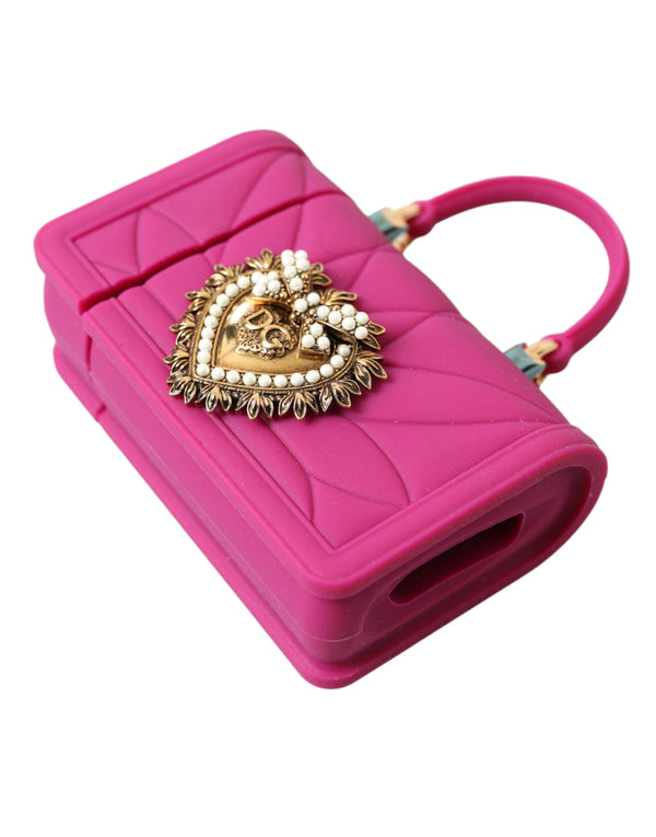 Dolce &amp; Gabbana Pink Silicone Devotion Heart Bag Gold Chain Airpods -kotelo