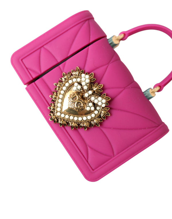 Dolce &amp; Gabbana Pink Silicone Devotion Heart Bag Gold Chain Airpods -kotelo