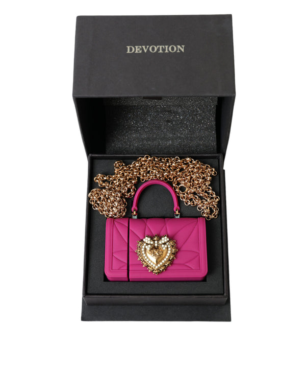 Dolce &amp; Gabbana Pink Silicone Devotion Heart Bag Gold Chain Airpods -kotelo