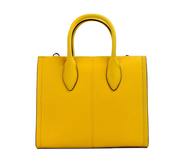 Michael Kors Mirella Small Jasmine Yellow Leather Top Zip Shopper Tote Bag