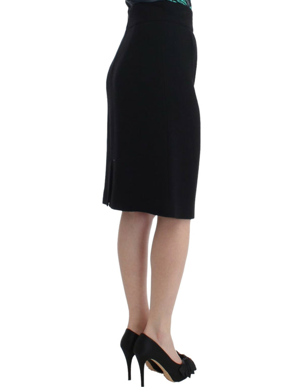 Cavalli Elegant Black Wool Pencil Skirt