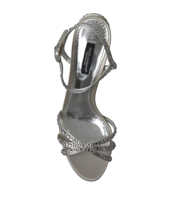 Dolce &amp; Gabbana Silver Crystal Ankle Strap Sandals -kengät