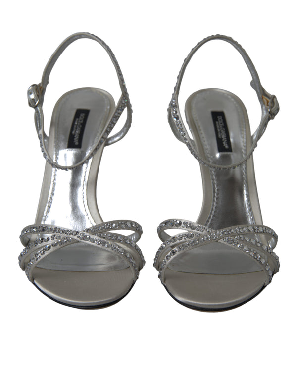 Dolce &amp; Gabbana Silver Crystal Ankle Strap Sandals -kengät