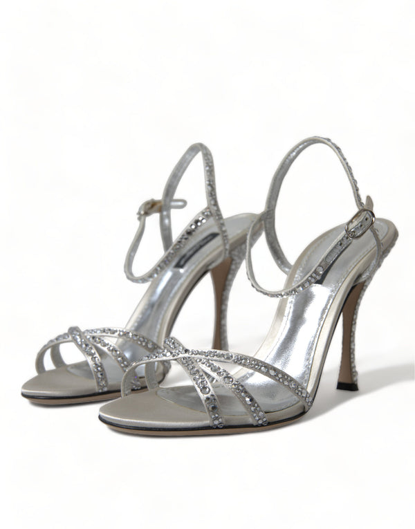 Dolce &amp; Gabbana Silver Crystal Ankle Strap Sandals -kengät