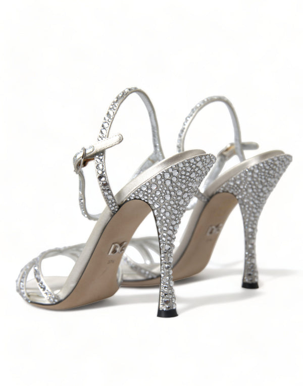 Dolce &amp; Gabbana Silver Crystal Ankle Strap Sandals -kengät