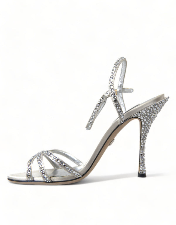 Dolce &amp; Gabbana Silver Crystal Ankle Strap Sandals -kengät