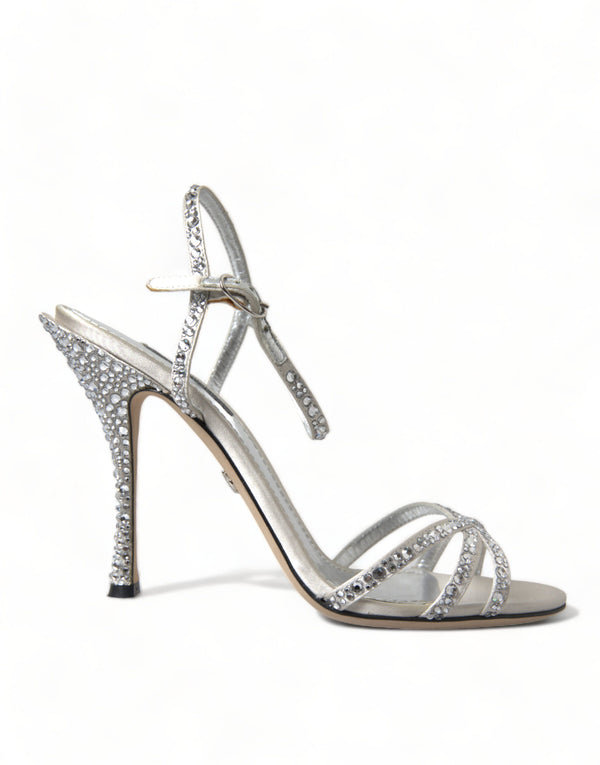 Dolce &amp; Gabbana Silver Crystal Ankle Strap Sandals -kengät