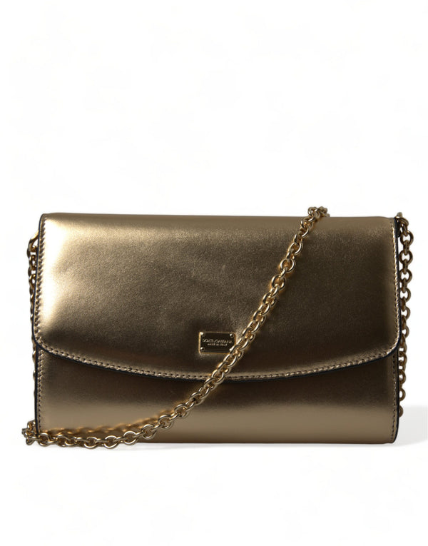 Dolce & Gabbana Elegant Metallic Gold Leather Crossbody Purse