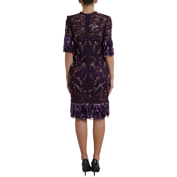 Dolce &amp; Gabbana Purppura kukkainen pitsikristallimekko