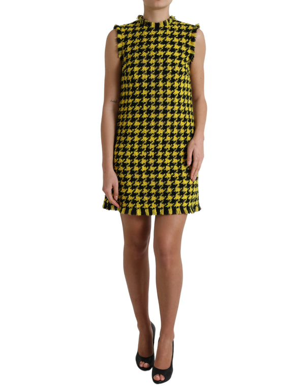 Dolce &amp; Gabbana keltainen Houndstooth hihaton Aline-minimekko