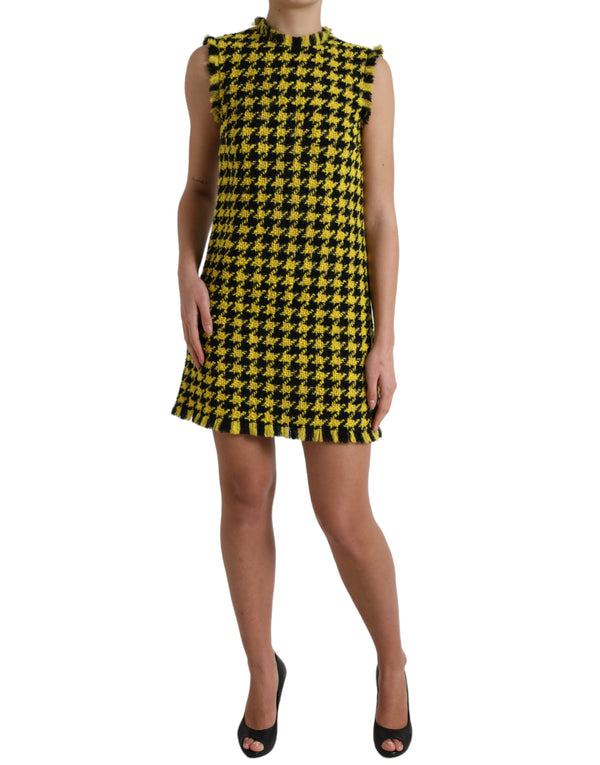 Dolce &amp; Gabbana keltainen Houndstooth hihaton Aline-minimekko