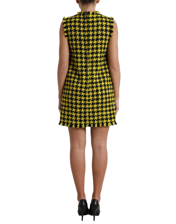 Dolce &amp; Gabbana keltainen Houndstooth hihaton Aline-minimekko