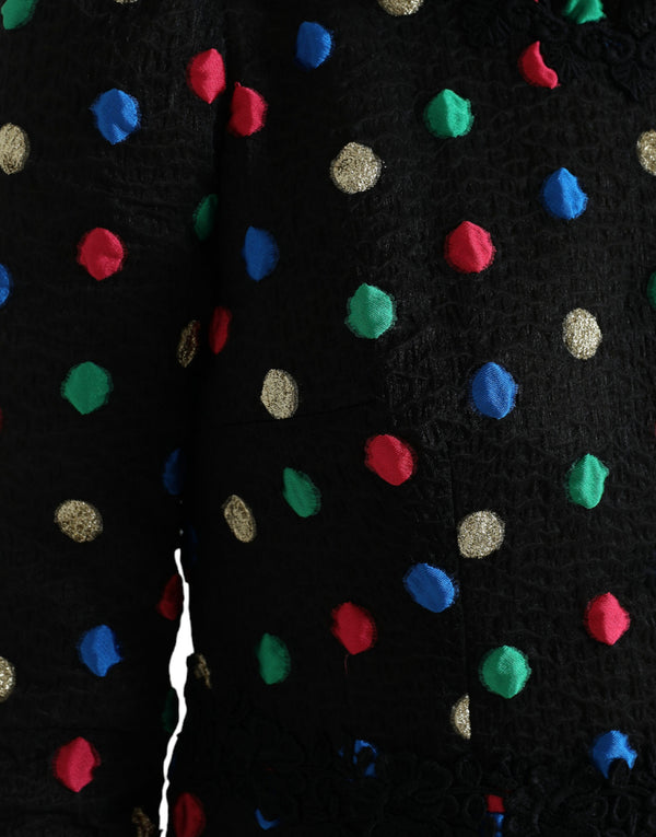 Dolce &amp; Gabbana musta pilkullinen röyhelöpuuvillainen midi-mekko