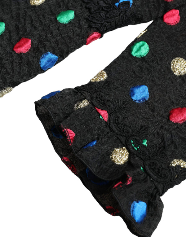 Dolce &amp; Gabbana musta pilkullinen röyhelöpuuvillainen midi-mekko