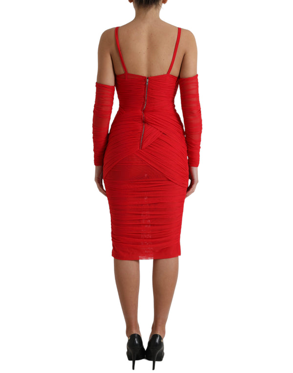 Dolce &amp; Gabbana punainen Nylon Stretch Cut Out Midi-mekko