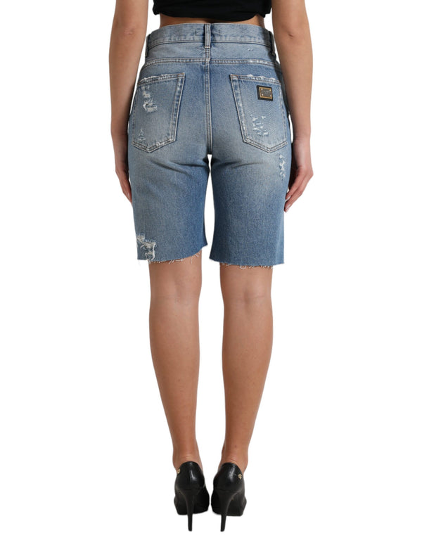 Dolce &amp; Gabbana Blue Tattered koristellut Bermuda shortsit