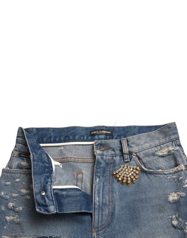 Dolce &amp; Gabbana Blue Tattered koristellut Bermuda shortsit