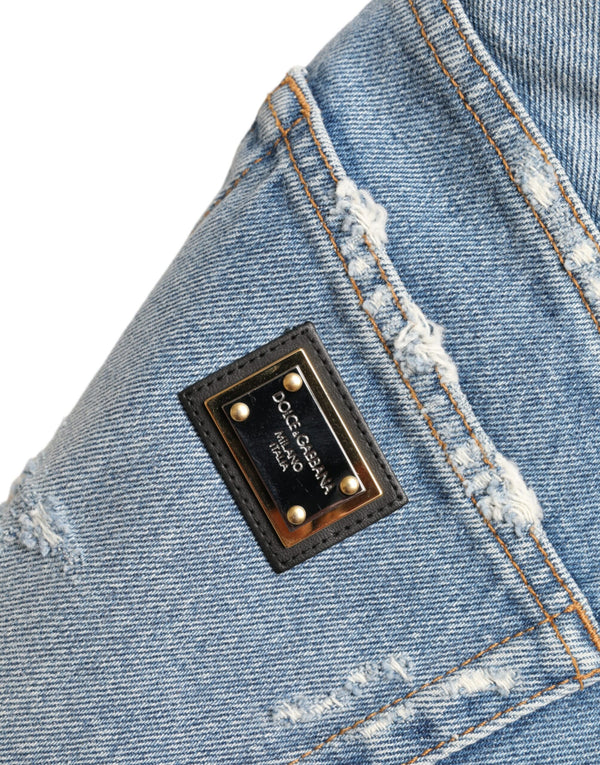 Dolce &amp; Gabbana Blue Tattered koristellut Bermuda shortsit