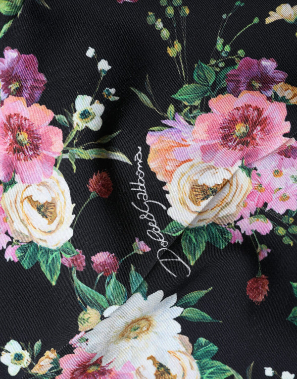 Dolce &amp; Gabbana mustat kukkavillaiset korkeavyötäröiset leveät housut