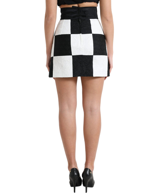 Dolce &amp; Gabbana mustavalkoinen kukkainen Brocade korkea vyötäröhame