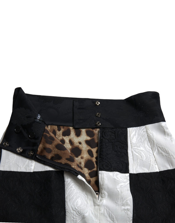 Dolce &amp; Gabbana mustavalkoinen kukkainen Brocade korkea vyötäröhame