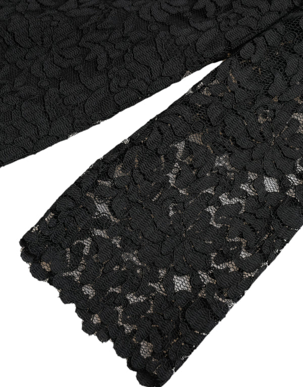 Dolce &amp; Gabbana musta STAFF-pusero, kukkainen pitsinen nailontoppi