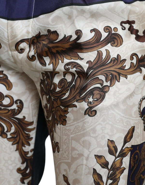 Dolce & Gabbana Elegant Silk Skinny Pants with Heraldic Print