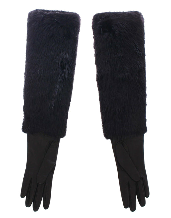 Dolce &amp; Gabbana Black Beaver Fur lampaannahkaiset kyynärpäähanskat