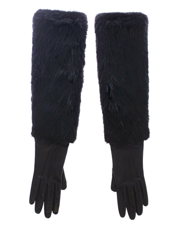 Dolce &amp; Gabbana Black Beaver Fur lampaannahkaiset kyynärpäähanskat