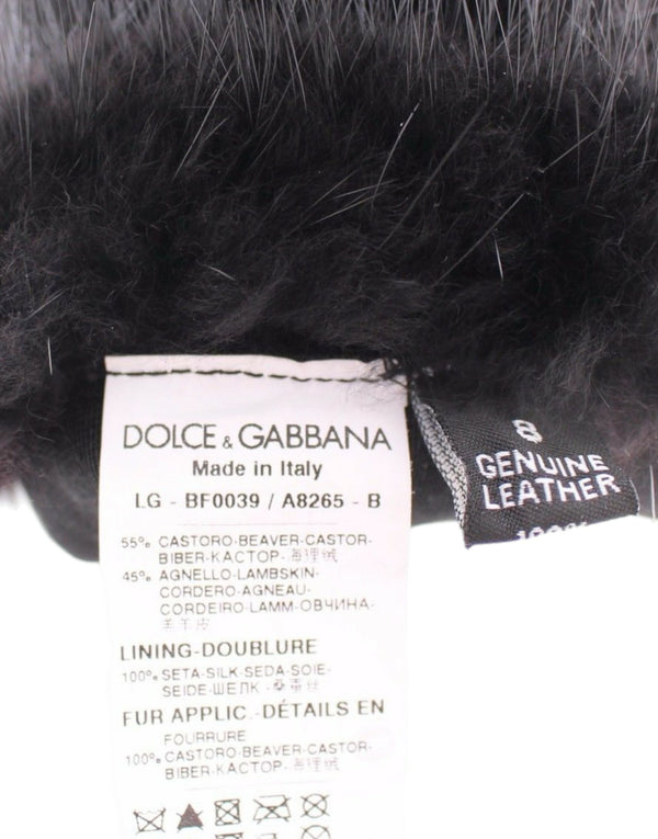 Dolce &amp; Gabbana Black Beaver Fur lampaannahkaiset kyynärpäähanskat