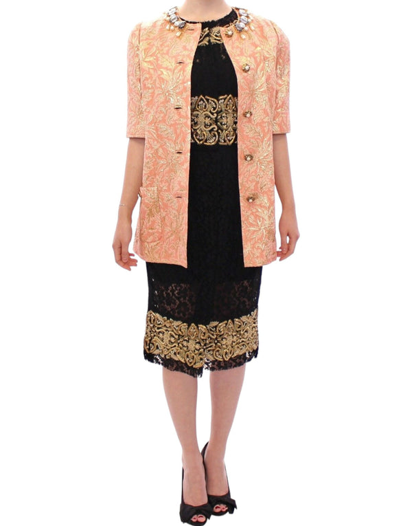 Dolce &amp; Gabbana Pink Silk Brocade Crystal Jacket -takki