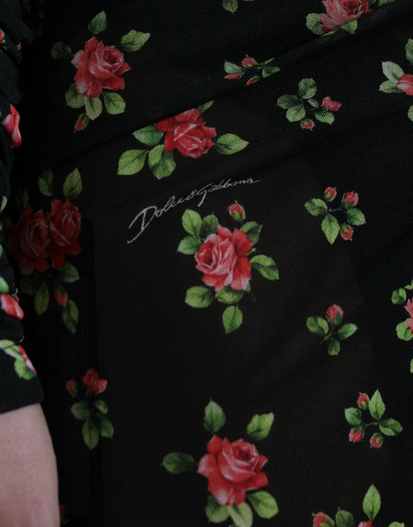Dolce &amp; Gabbana musta kukkakuvioinen leikattu tuppi pitkä maximekko