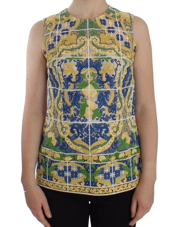 Dolce & Gabbana Majolica Embroidered Sleeveless Elegance