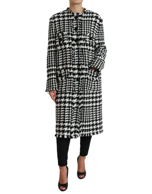 Dolce & Gabbana Elegant Houndstooth Long Trench Coat