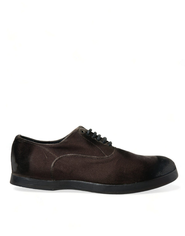 Dolce & Gabbana Elegant Brown Velvet Oxford Lace-up Shoes