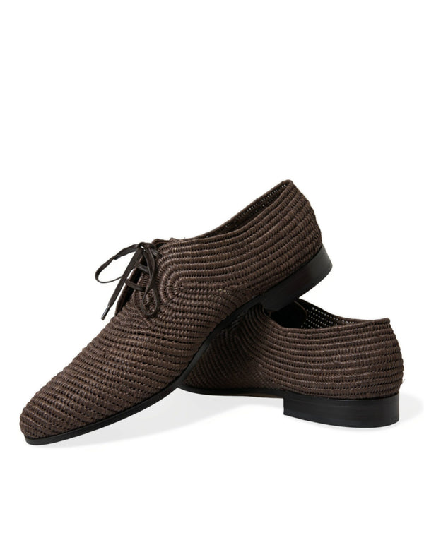 Dolce & Gabbana Elegant Raffia Upper Derby Shoes - Lace Up in Brown