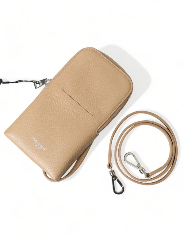 Dolce & Gabbana Elegant Beige Leather Crossbody Phone Bag