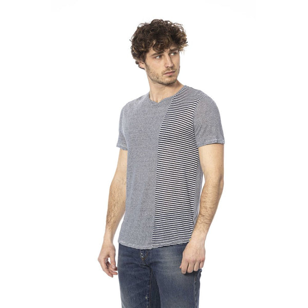 Distretto12 Ocean Blue Linen-Blend Crew Neck Tee