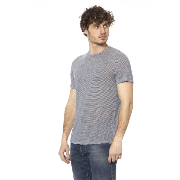 Distretto12 Chic Blue Linen-Viscose Crew Neck Tee