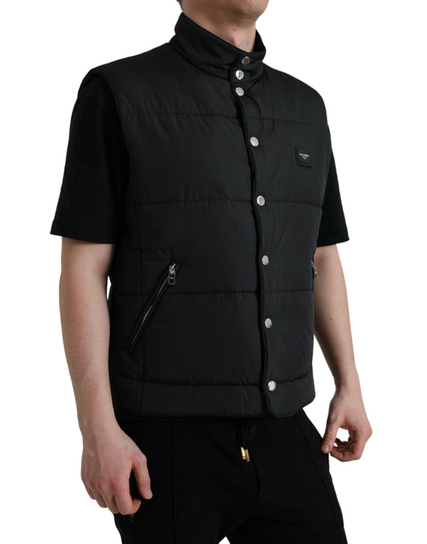 Dolce & Gabbana Sleek Black High-Neck Vest Jacket