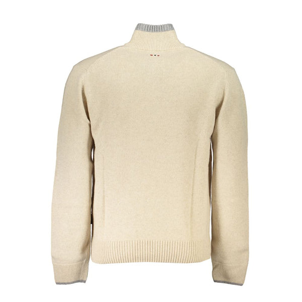 Napapijri Chic Beige Half-Zip Sweater with Contrast Embroidery