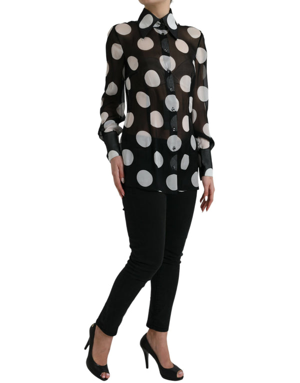 Dolce & Gabbana Silk Collared Button-Up Blouse in Black & White