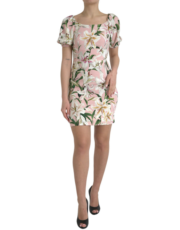 Dolce & Gabbana Elegant Pink Lily Print Sheath Dress